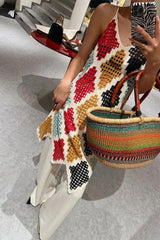 V-Neck Woven Hollow Diamond Lattice Sling Dress