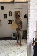 V-neck Long Sleeves Knitted Sweater Dress