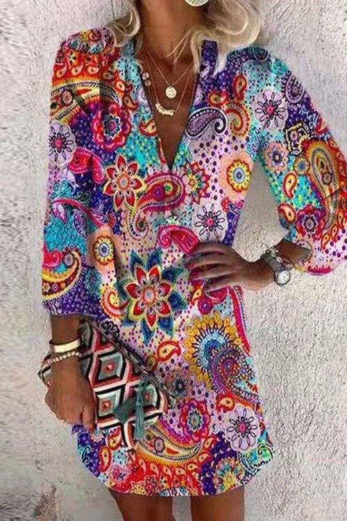 Deep V-Neck Button Mini Dress