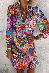 Deep V-Neck Button Mini Dress