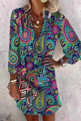 Deep V-Neck Button Mini Dress