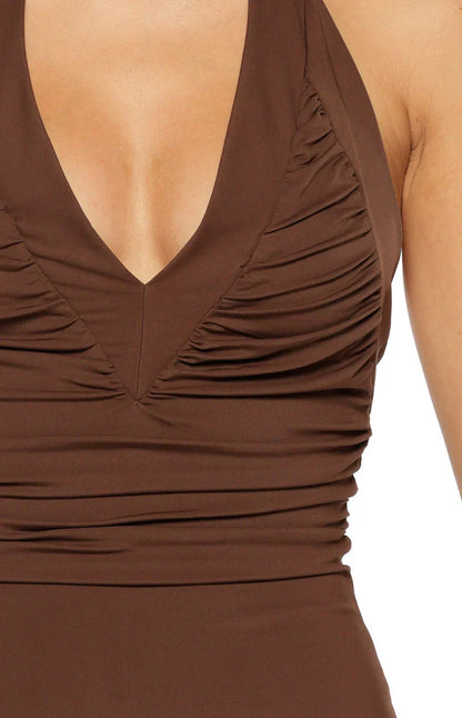 Oasis Brown Ruched Halter Neck Mini Dress