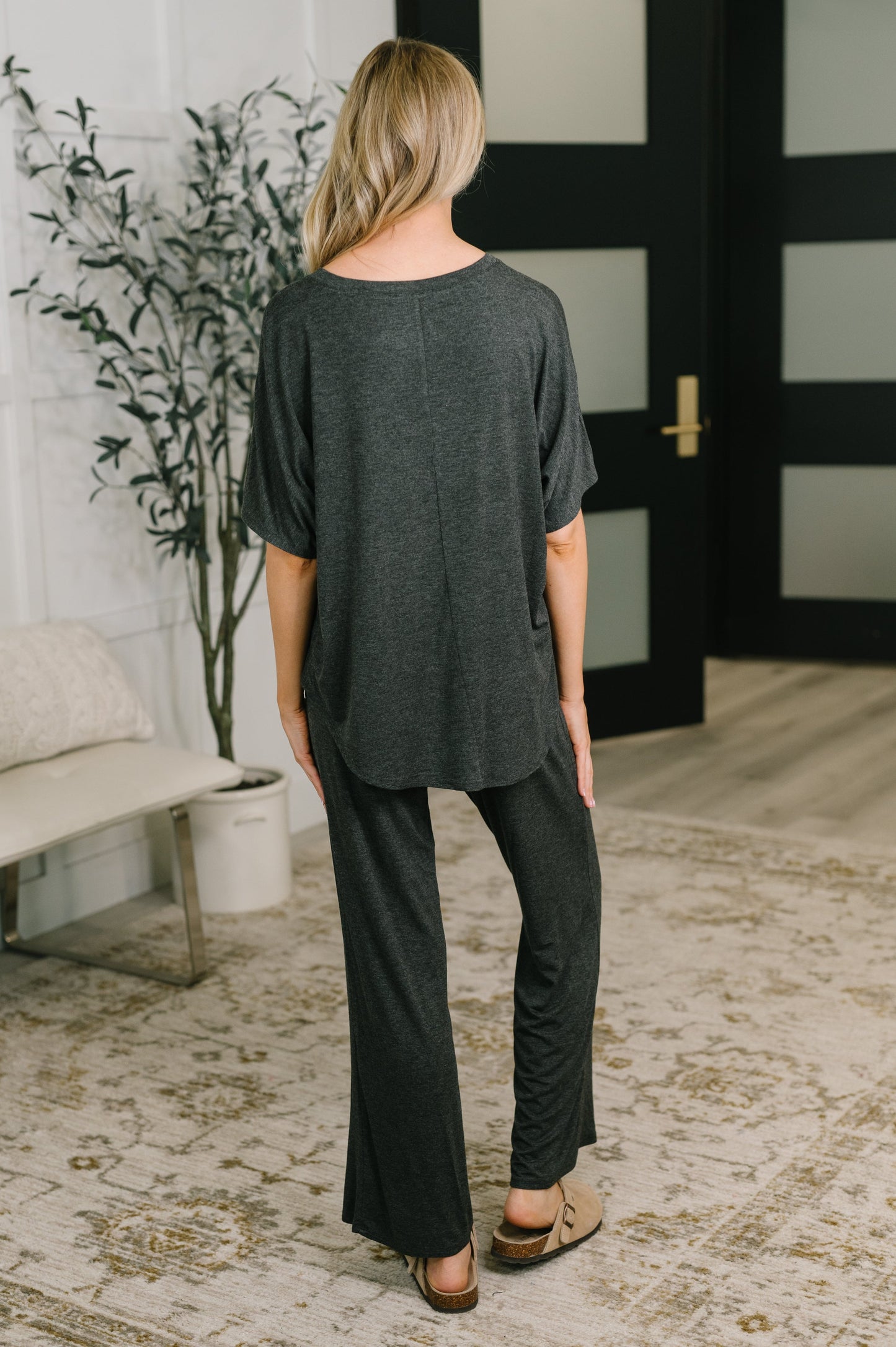 Hazel Blues® |  Ol' Reliable Top and Bottom Lounge Set in Charcoal
