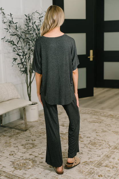 Hazel Blues® |  Ol' Reliable Top and Bottom Lounge Set in Charcoal