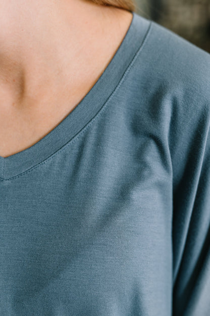 Hazel Blues® |  Ol' Reliable Top and Bottom Lounge Set in Dusty Blue