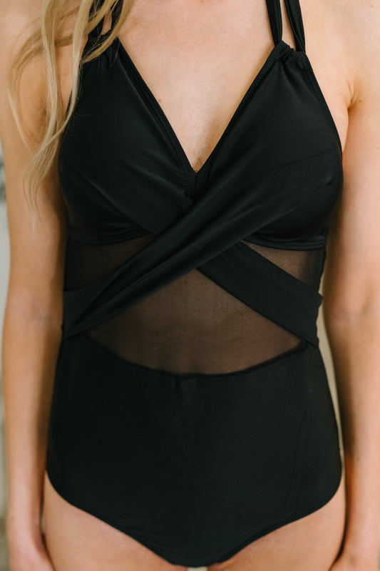 Hazel Blues® | Palma Mesh Detail Halter Swimsuit