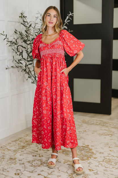 Hazel Blues® |  Petals & Promises V-Neck Dress in Red Multi