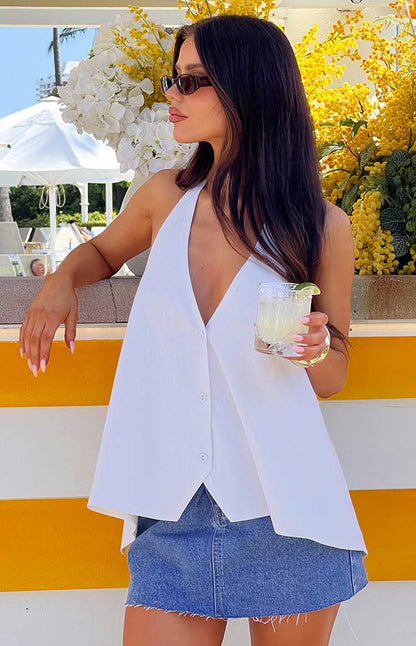 Petie White Linen Blend Top