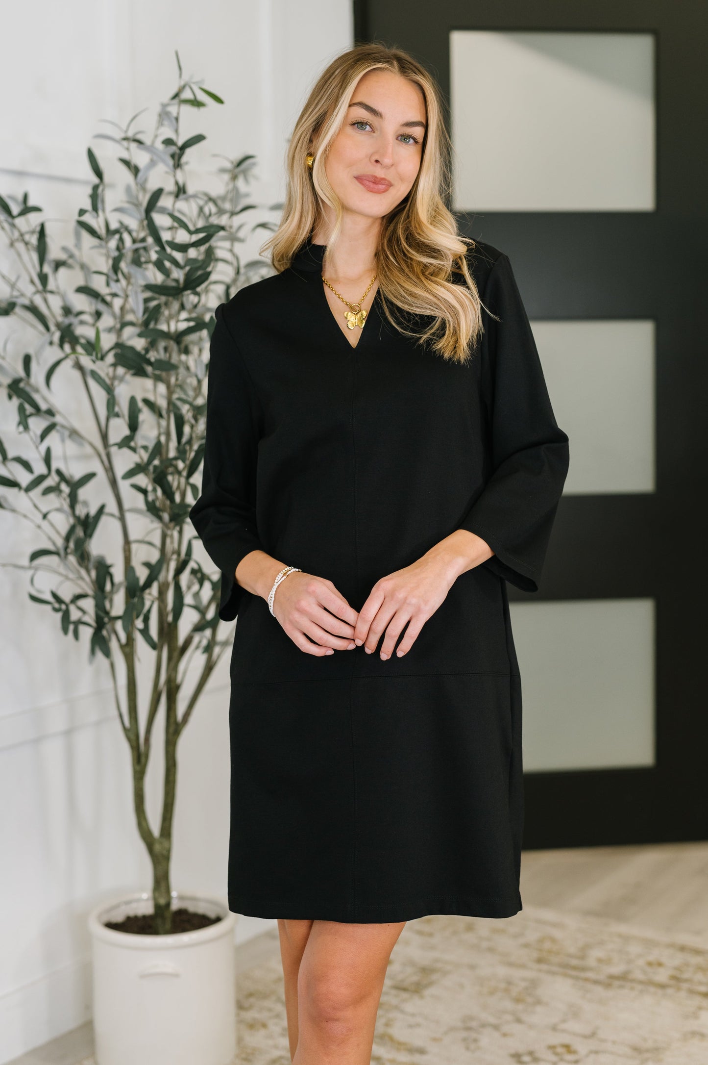 Hazel Blues® |  Portfolio Quarter Sleeve Dress in Black
