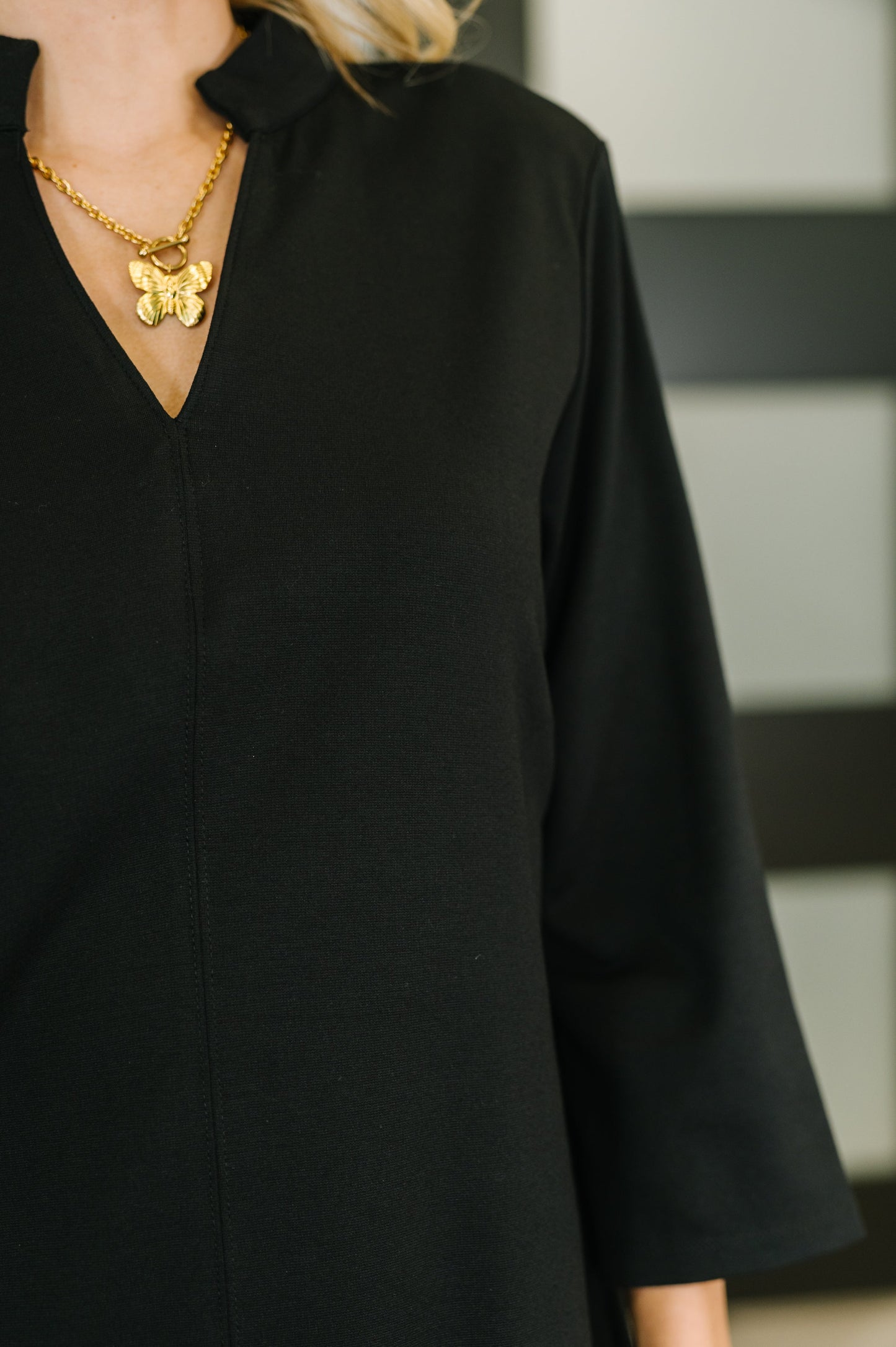 Hazel Blues® |  Portfolio Quarter Sleeve Dress in Black