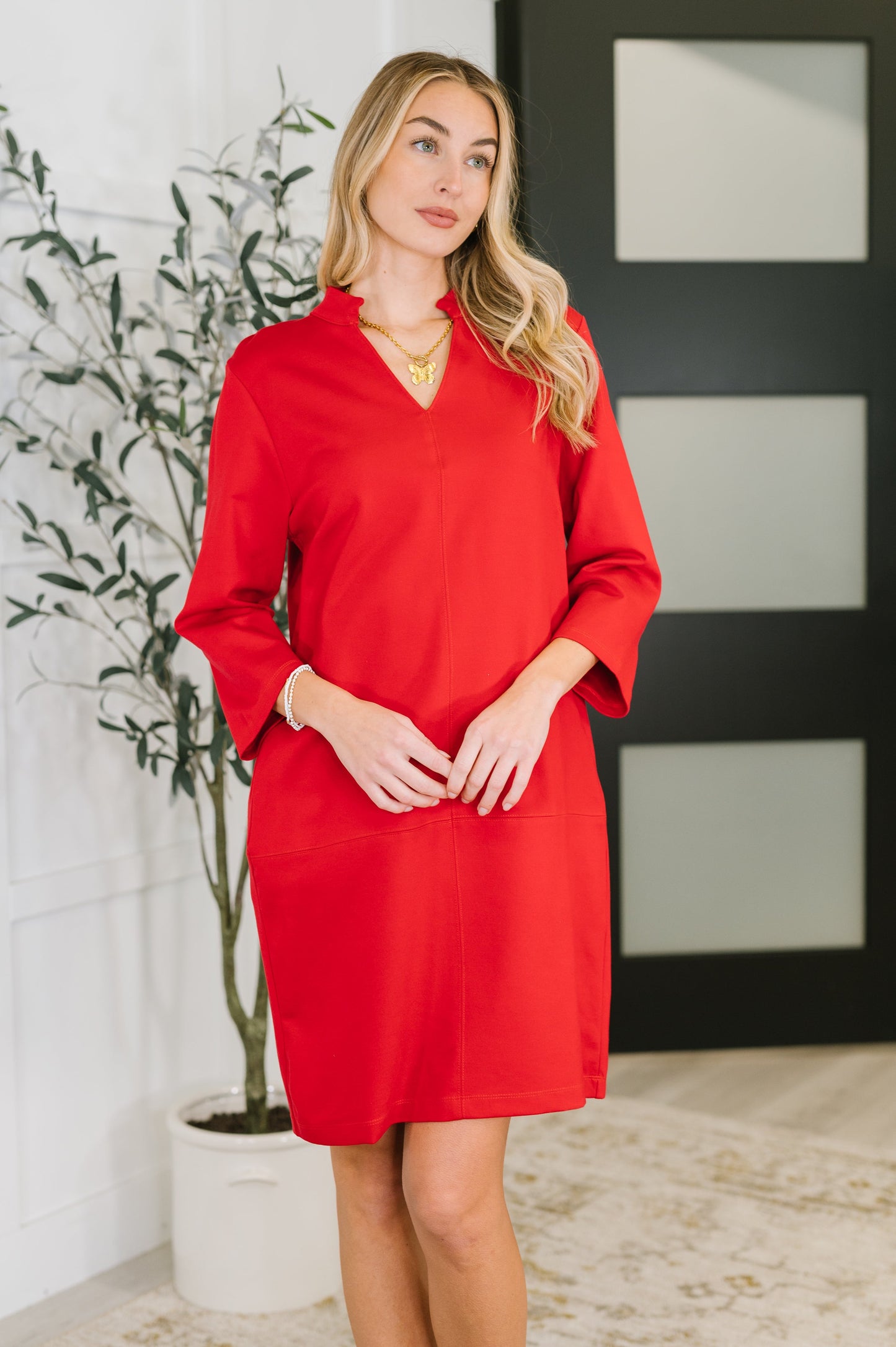 Hazel Blues® |  Portfolio Quarter Sleeve Dress in Red