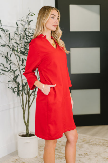 Hazel Blues® |  Portfolio Quarter Sleeve Dress in Red