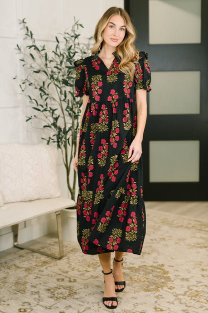 Hazel Blues® |  Quiet Life Notch Neck Tiered Dress in Black