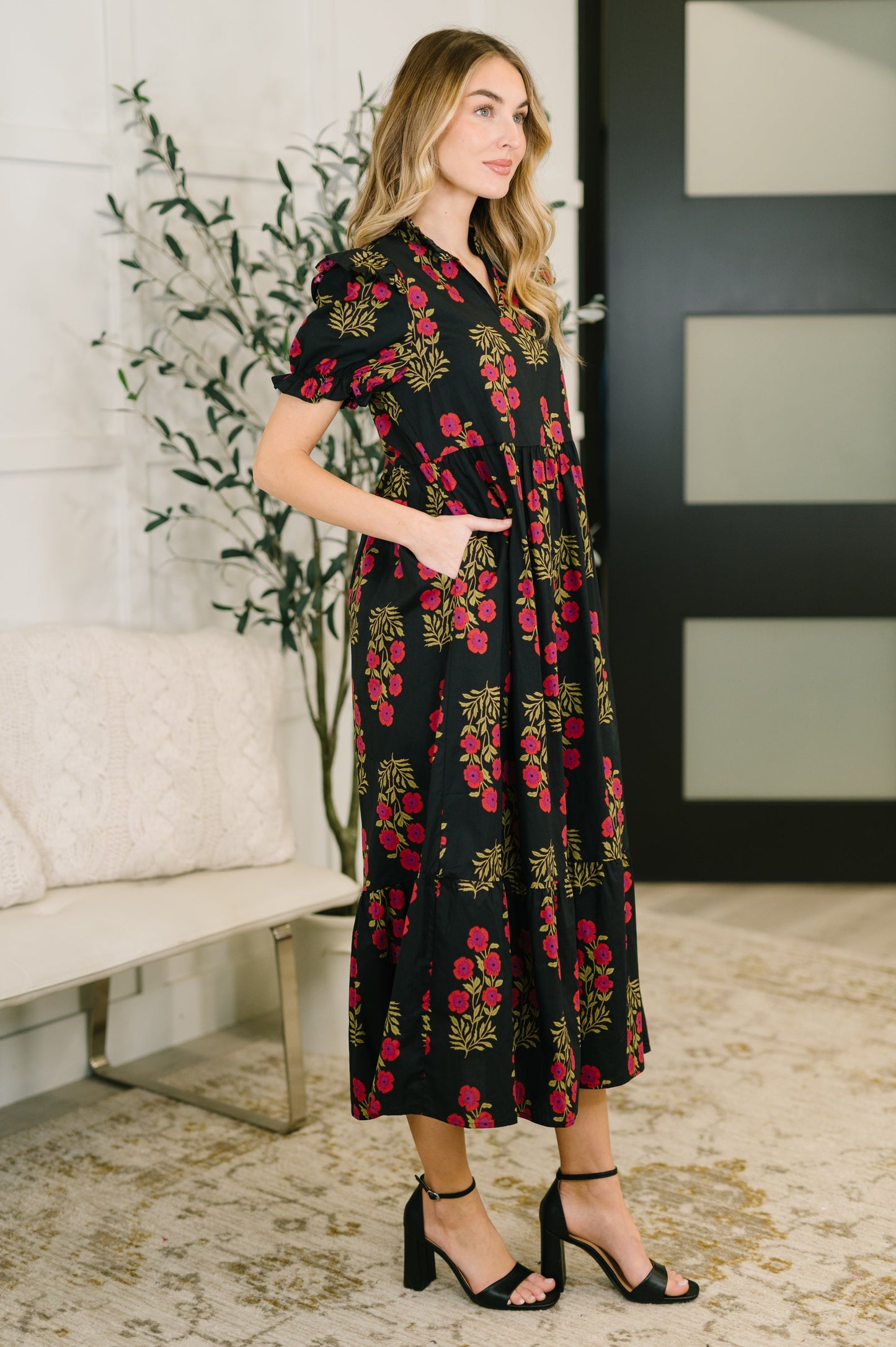 Hazel Blues® |  Quiet Life Notch Neck Tiered Dress in Black