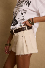 Wrenley Bone Pleated Denim Shorts