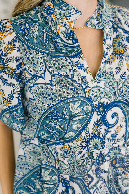 Hazel Blues® |  Right Here, Waving Boho V-Neck Dress