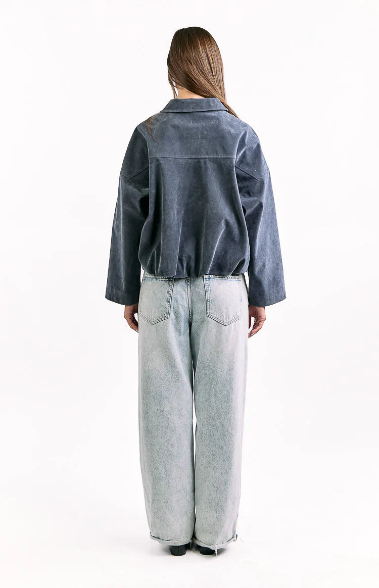 River Steel Grey Suedette Bubble Hem Bomber Jacket
