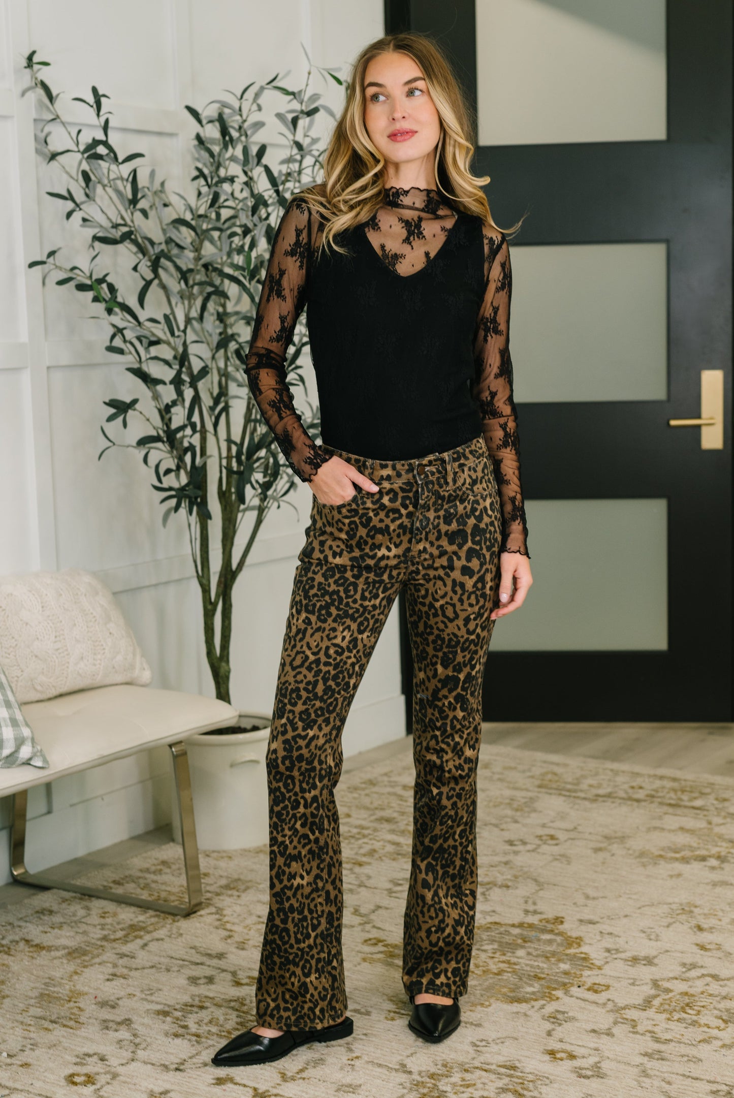 Hazel Blues® |  Roxy High Waist Bootcut Leopard Print
