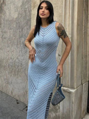 Sleeveless Patchwork Knit Maxi Dresses