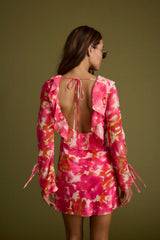 Sydney Hot Pink Long Sleeve Ruffle Dress