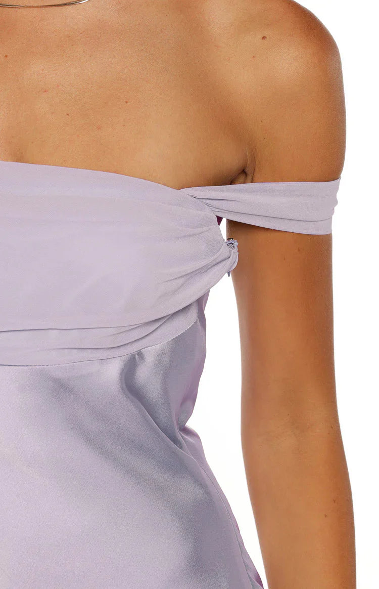 Sandie Lilac Off The Shoulder Mini Dress