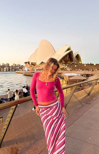 Sasha Pink Multi Stripe Maxi Skirt