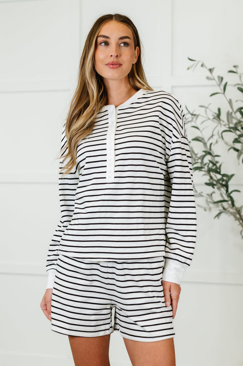 Hazel Blues® |  Situationally Sound Striped Long Sleeve Top and Shorts Set