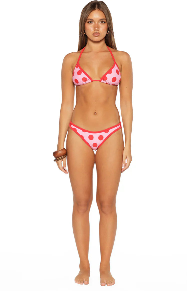 Sofie Pink and Red Polka Dot Contrast Bind Triangle Bikini Top
