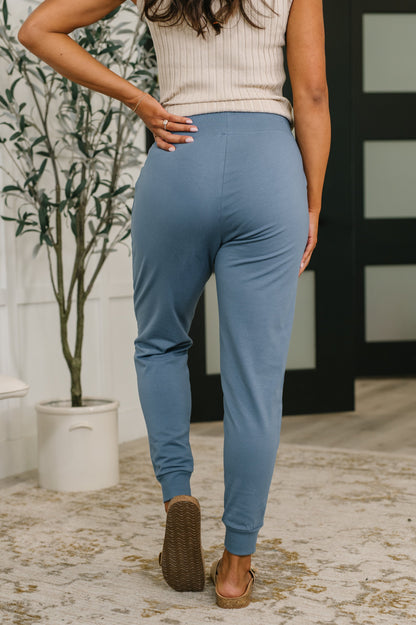 Hazel Blues® |  Sweat It High Waisted Joggers in Dusty Blue