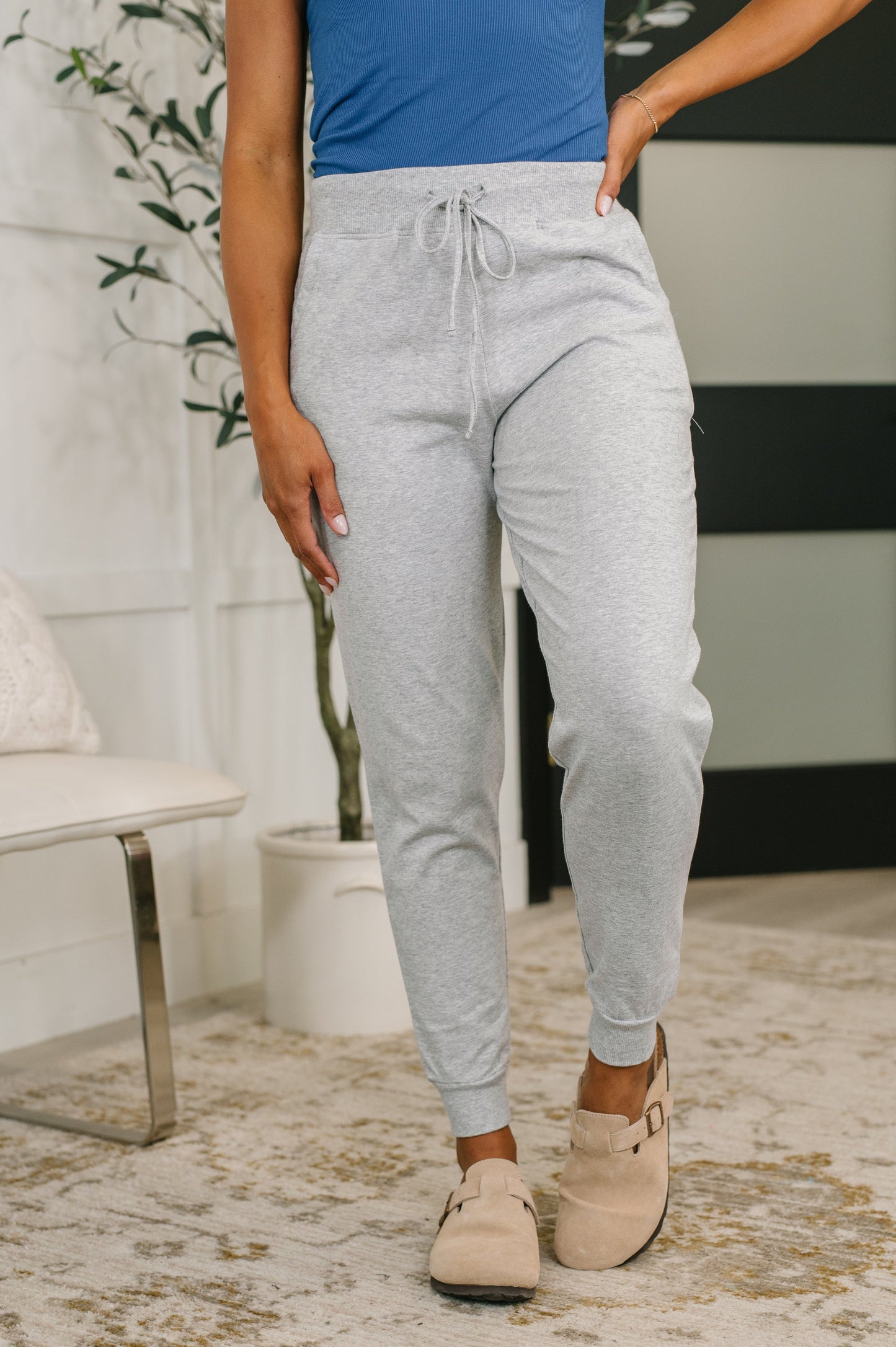 Hazel Blues® |  Sweat It High Waisted Joggers in Heather Grey