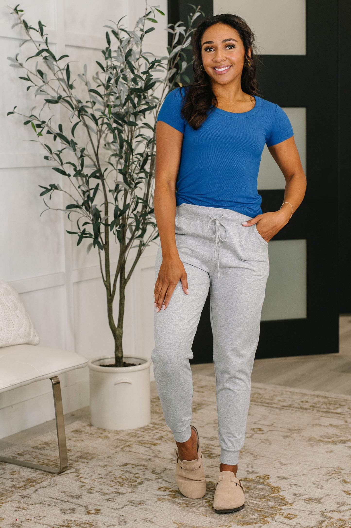 Hazel Blues® |  Sweat It High Waisted Joggers in Heather Grey