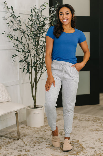 Hazel Blues® |  Sweat It High Waisted Joggers in Heather Grey