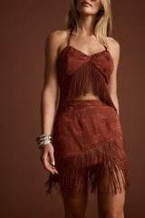 Tamsin Terracotta Jacquard Fringe Mini Skirt