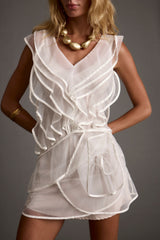 Tilly White Tulle Ruffle Mini Dress