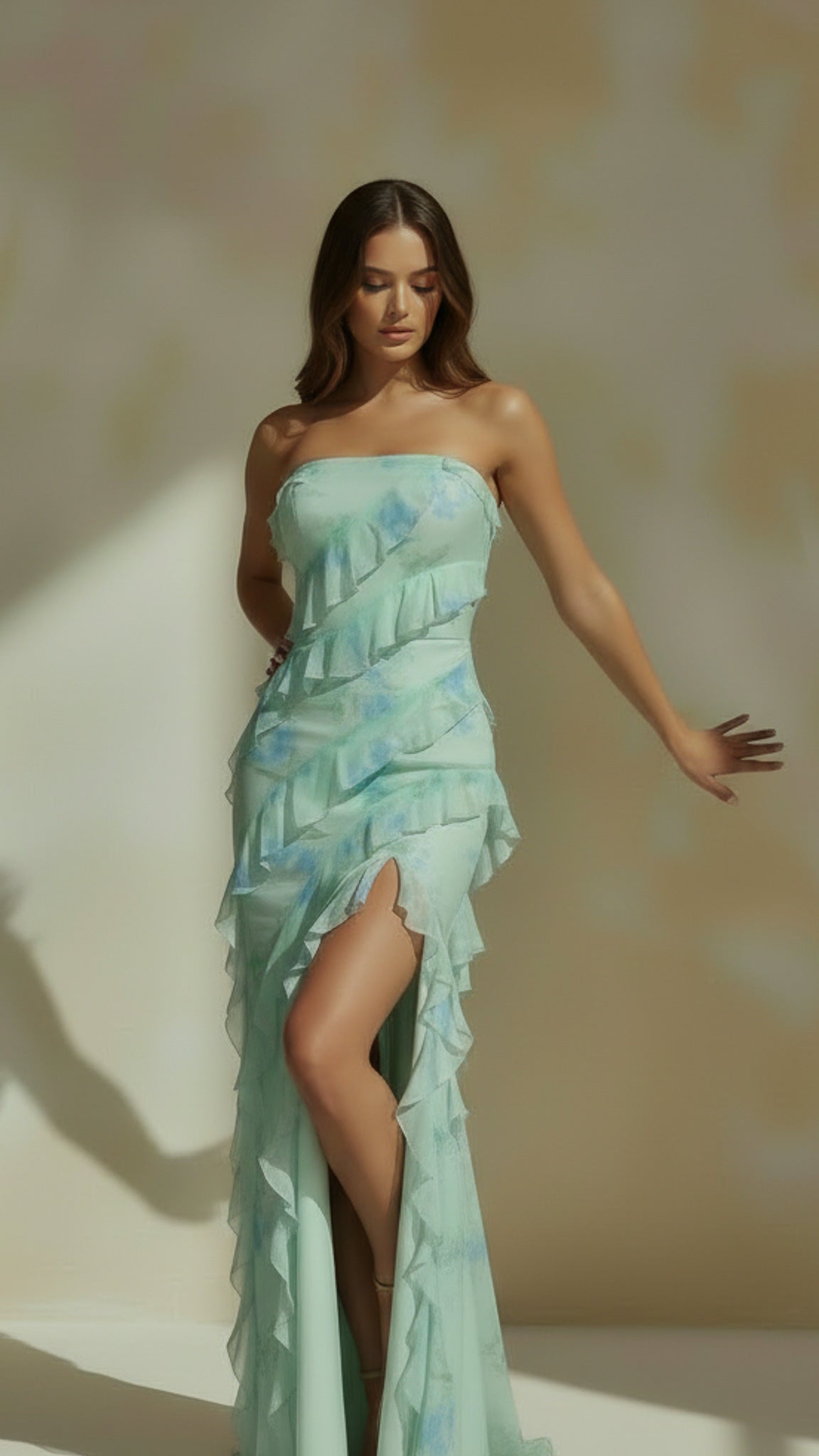 Elara Strapless Ruffle Maxi Dress