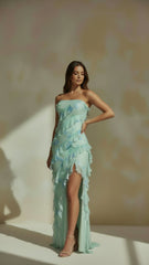 Elara Strapless Ruffle Maxi Dress