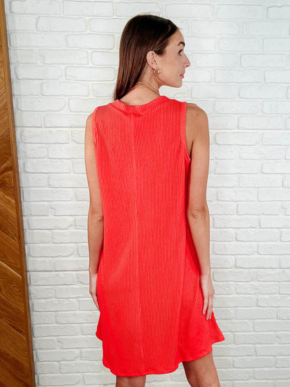 Hazel Blues® |  The Power I Hold V-Neck Ribbed Knit Dress in Summer Coral