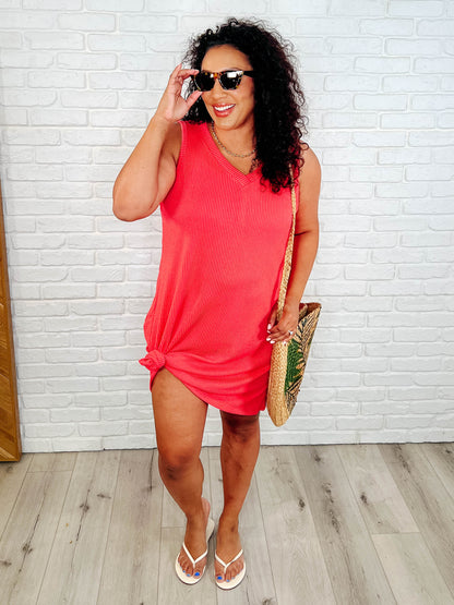 Hazel Blues® |  The Power I Hold V-Neck Ribbed Knit Dress in Summer Coral