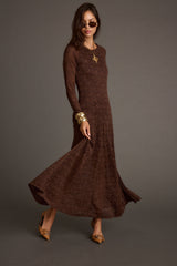 Tierra Brown Lace Long Sleeve Maxi Dress