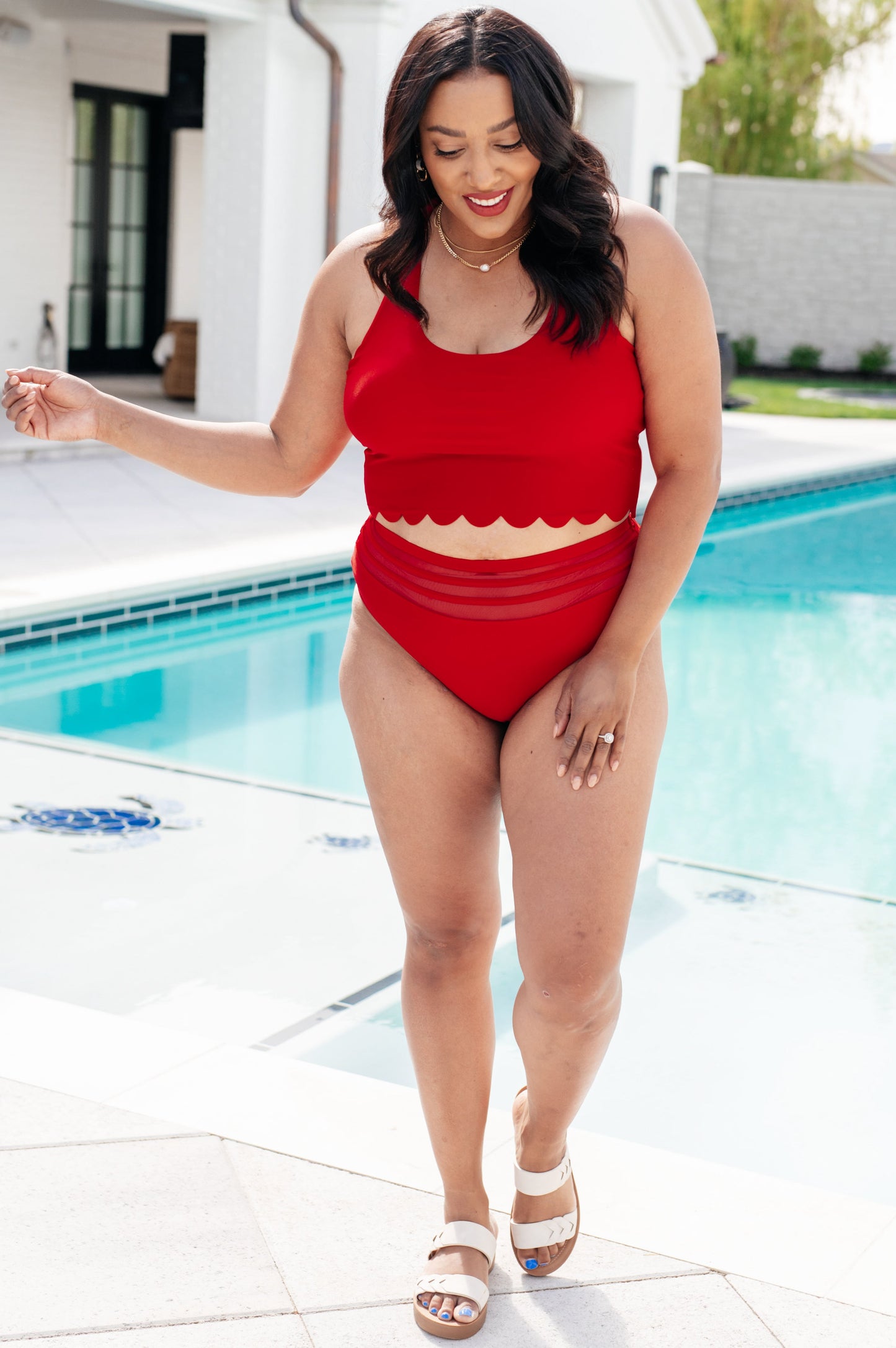 Hazel Blues® | Tonga Scalloped High Waisted Swim Bottoms