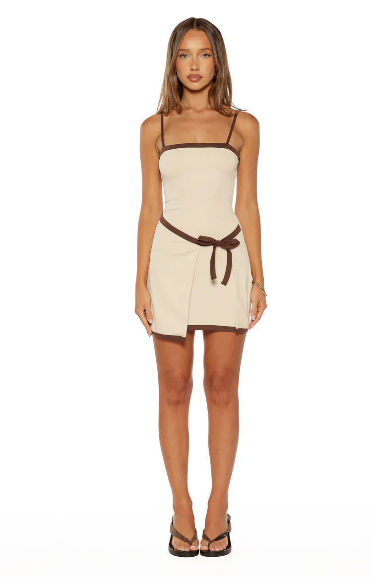 Tora Cream Wrap Tie Mini Dress
