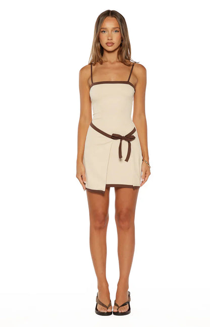 Tora Cream Wrap Tie Mini Dress
