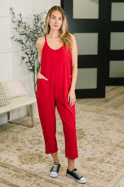Hazel Blues® |  Totally Me Spaghetti Strap Jumpsuit Ruby