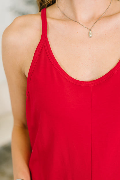 Hazel Blues® |  Totally Me Spaghetti Strap Jumpsuit Ruby