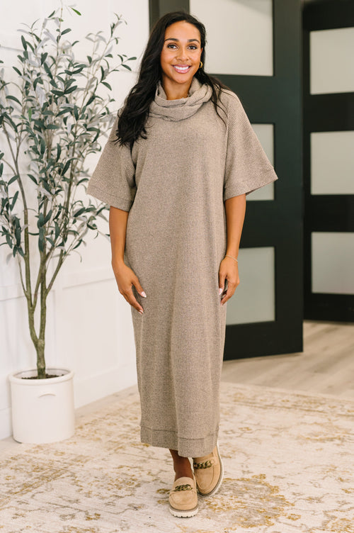 Hazel Blues® |  Travel Envy Ribbed Knit Dress in Light Coco