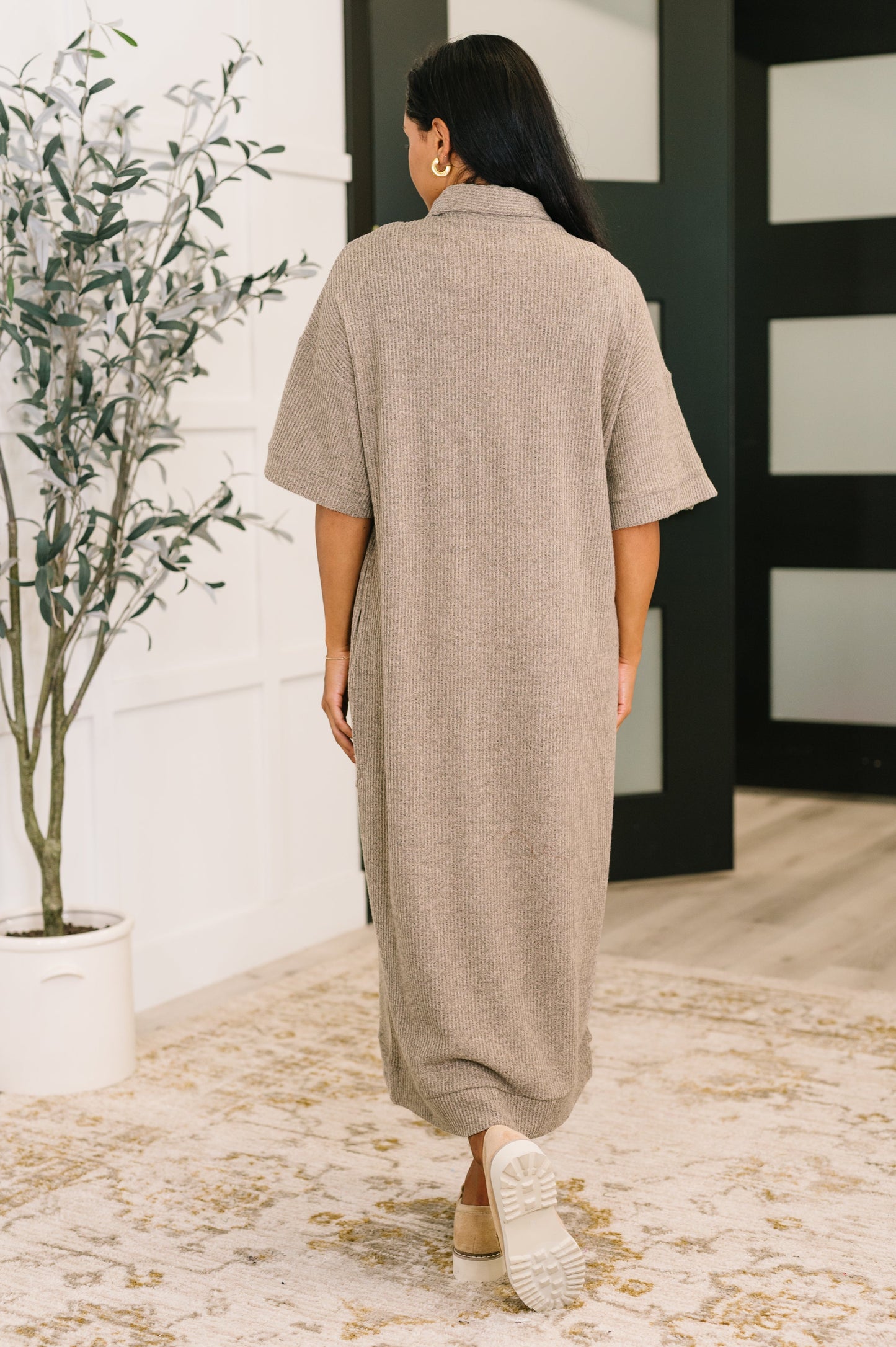 Hazel Blues® |  Travel Envy Ribbed Knit Dress in Light Coco
