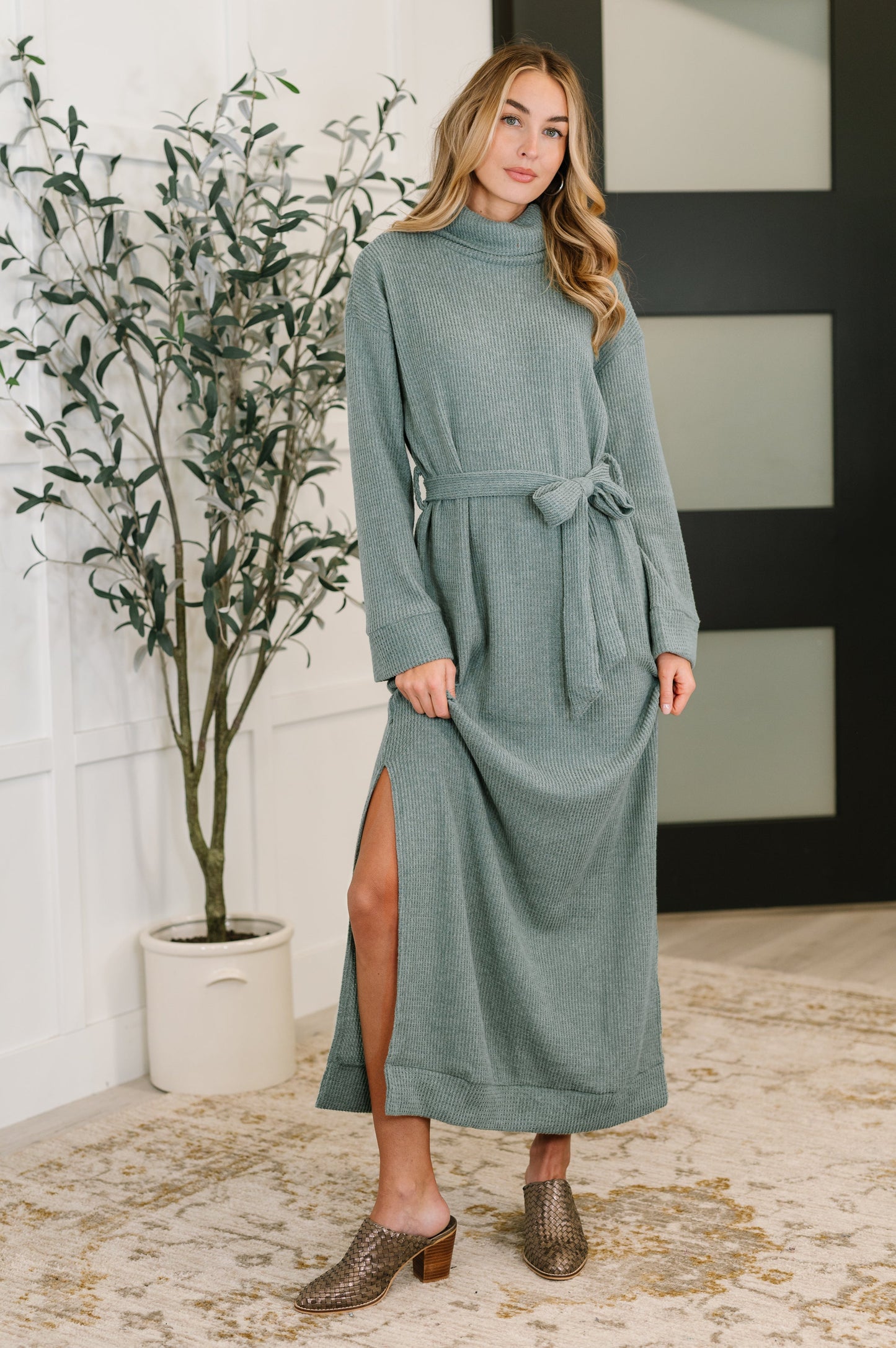 Hazel Blues® |  Travel Plush Knit Dress in Soft Teal