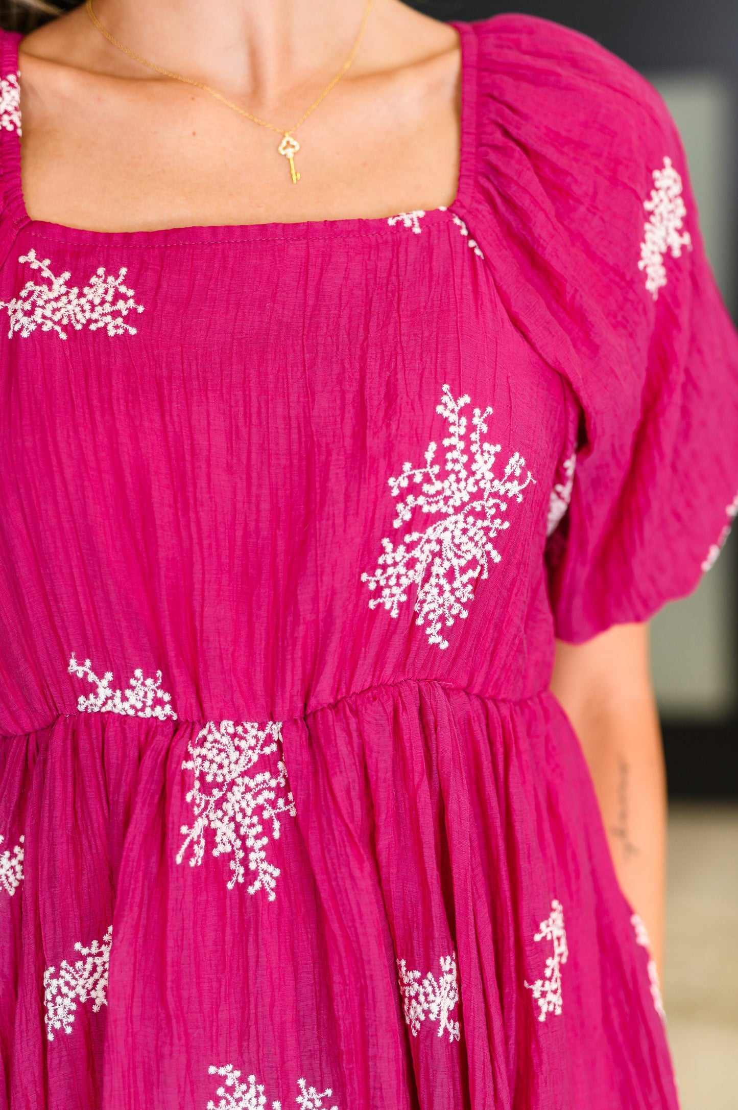 Hazel Blues® |  Twirl in Bloom Square Neck Dress in Hot Pink