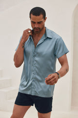 Vaughn Blue Satin Camp Shirt