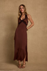 Vanessa Espresso Satin Midi Dress